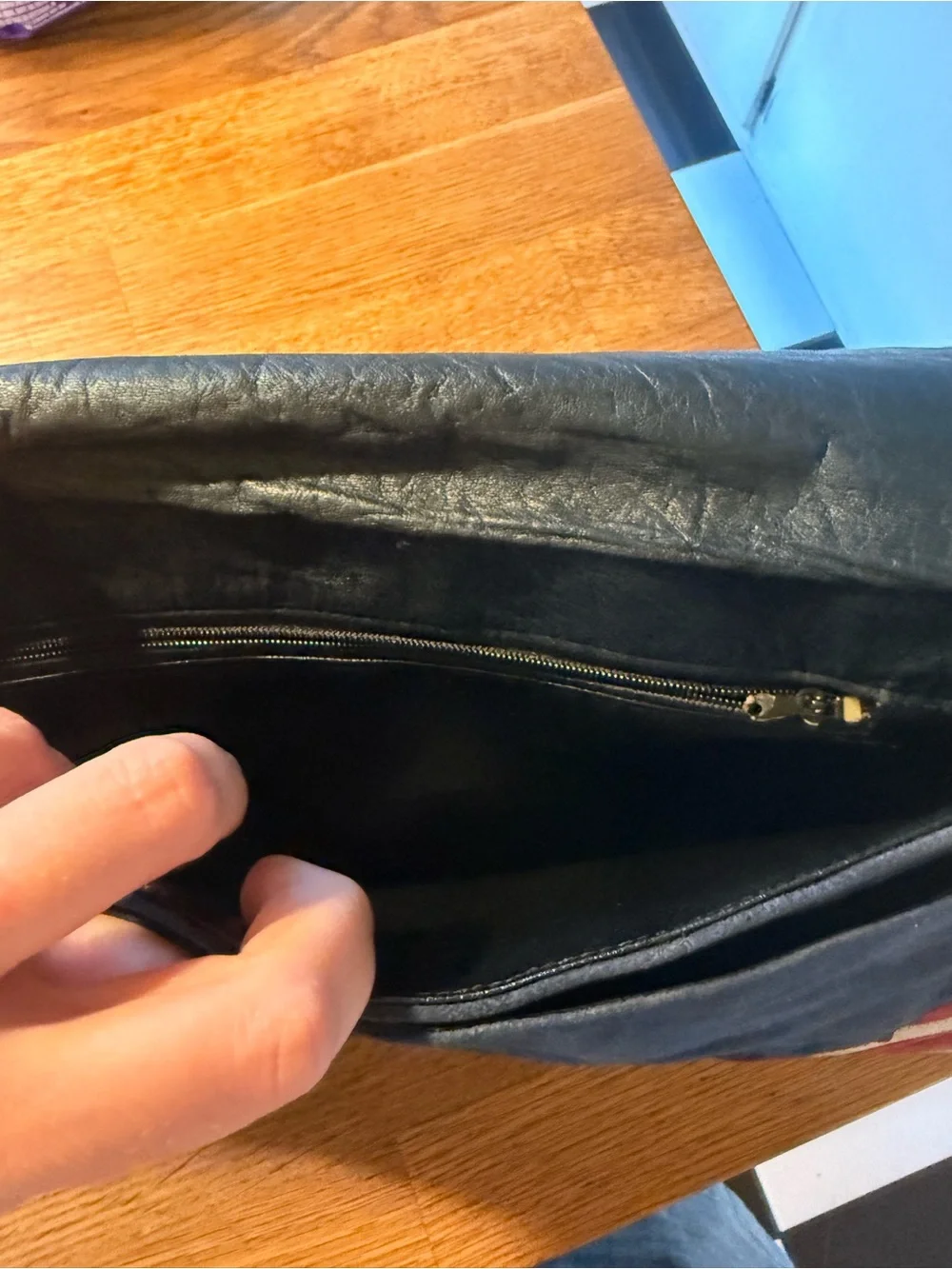Vintage Suede Envelope Clutch in Navy, Red & Cream